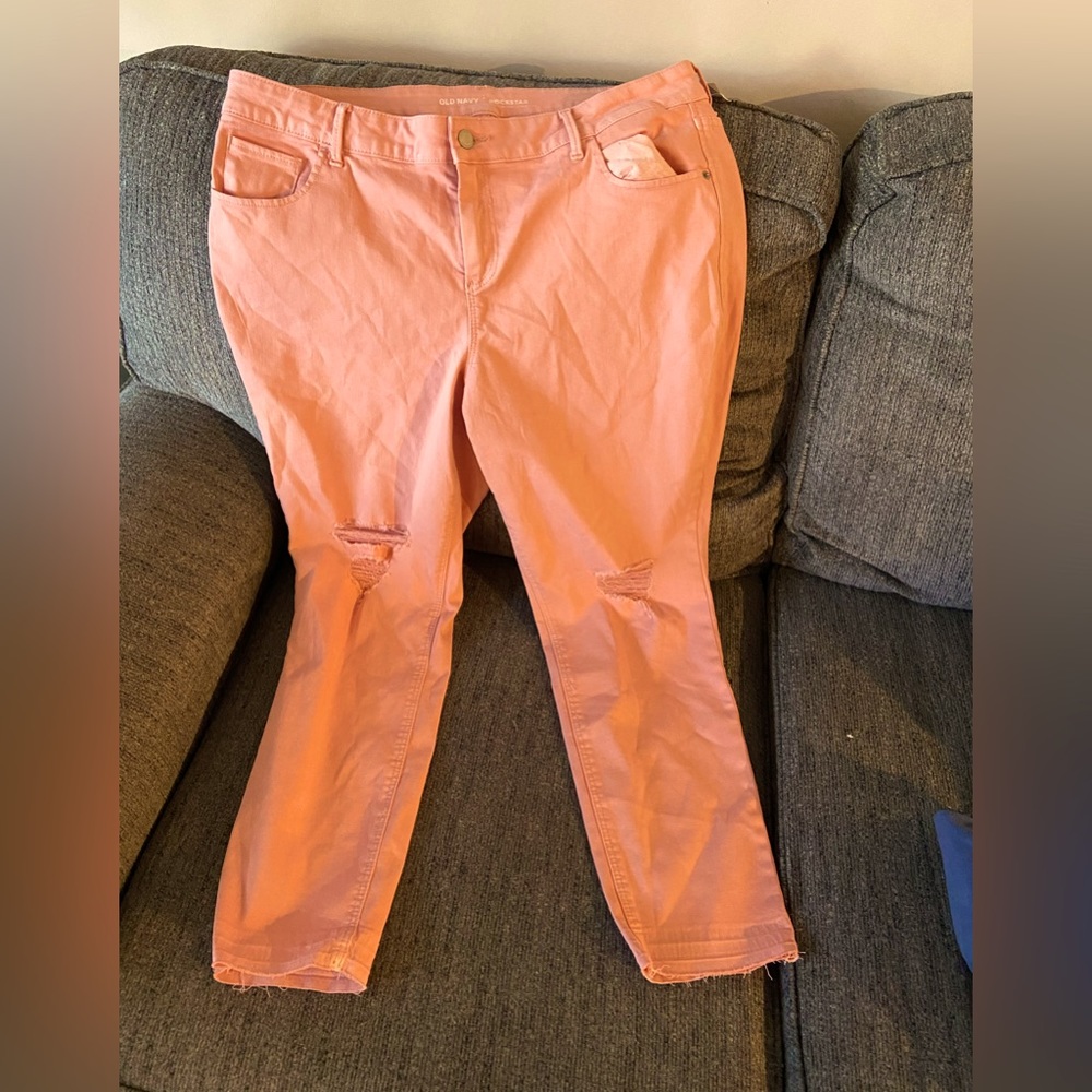 Old Navy Rockstar Peachy Pink Distressed Skinny Jeans Size 18 Petite Brand New